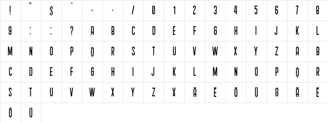 Shakeout Regular  glyph index