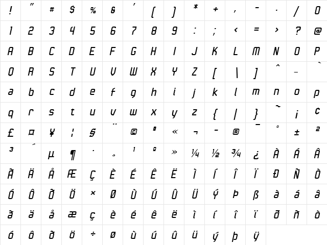 LinotypeKaliber Italic  glyph index