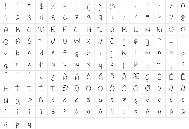 Dutch Tulips Regular  glyph index