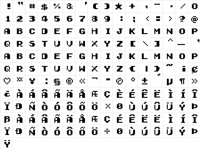 Gamegirl Classic Regular  glyph index