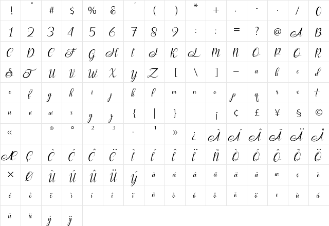 My Sunshine Regular  glyph index