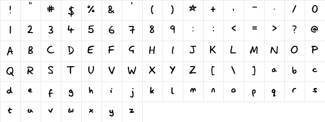 Lazy Dog Regular  glyph index