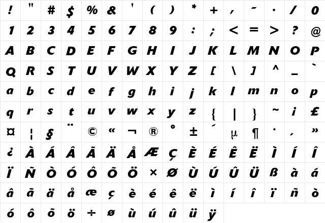 Delta BQ Regular  glyph index