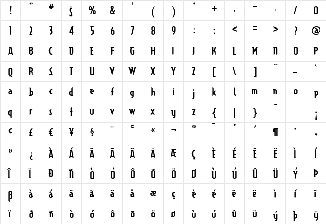 Typographiction2.0 B Regular  glyph index