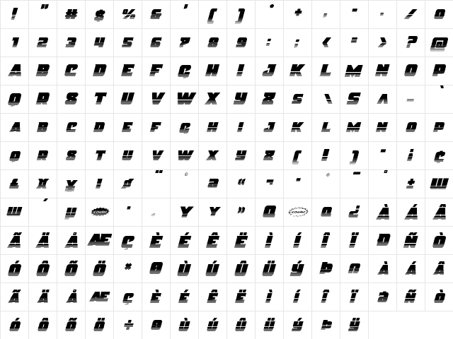 Justice Halftone Regular  glyph index