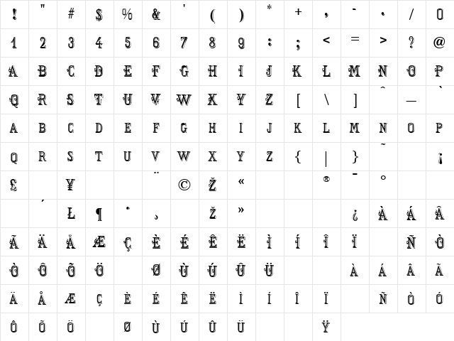 ChorusGirl Regular  glyph index