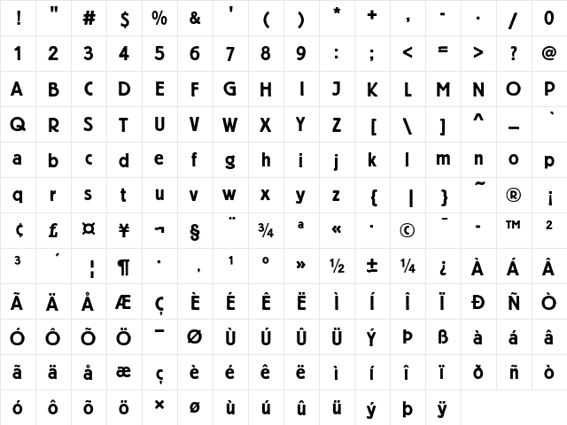 Berliner Grotesk D Demi Bold  glyph index