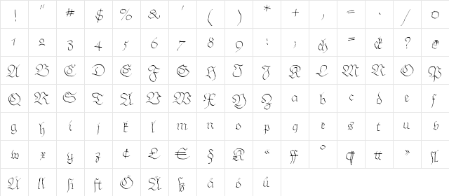 ArthritishSpringtime Regular  glyph index