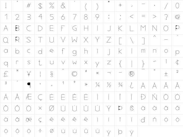 Alex-P2 Extra-Light  glyph index