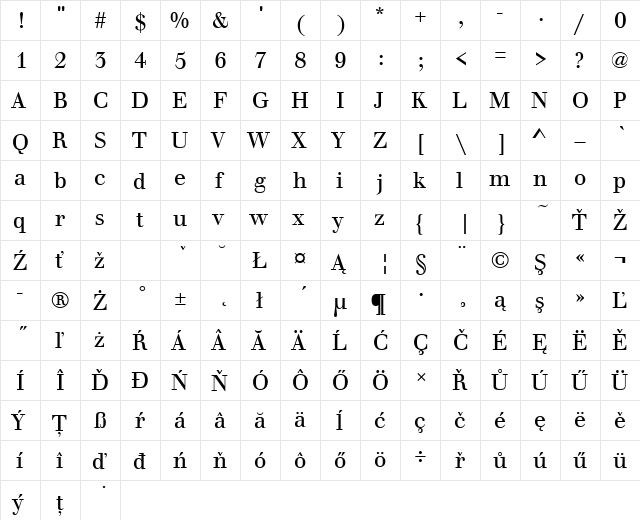 WalbaumBucTEE Regular  glyph index