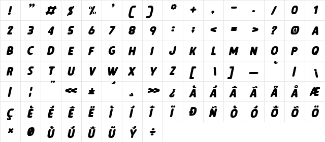 LEGEND OF THE WHITE LION Italic  glyph index