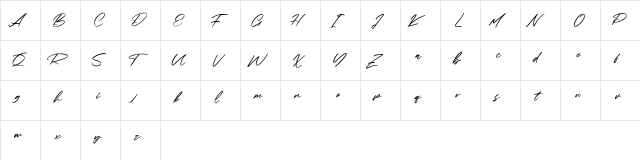 Dawsons Script Free Regular  glyph index