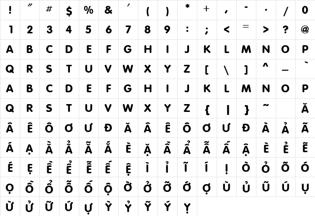 .VnVogueH Medium  glyph index