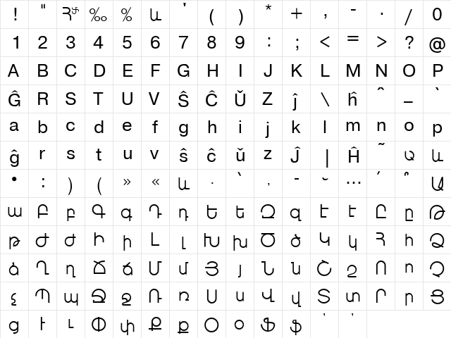 Espar Arial Alt Regular  glyph index