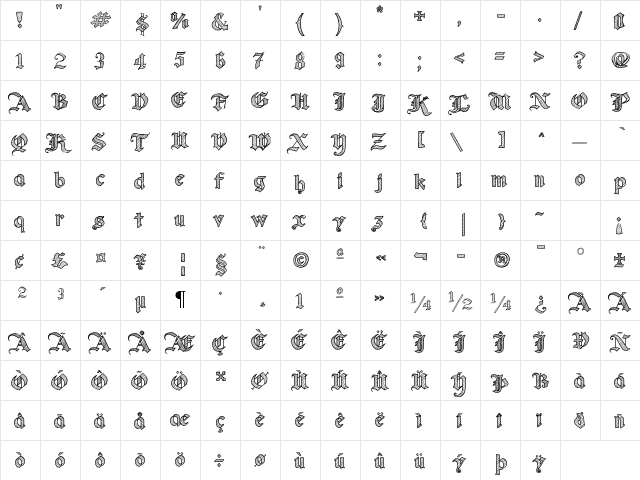 Old Wise Sketch Regular  glyph index