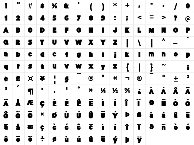 Baltar Regular  glyph index