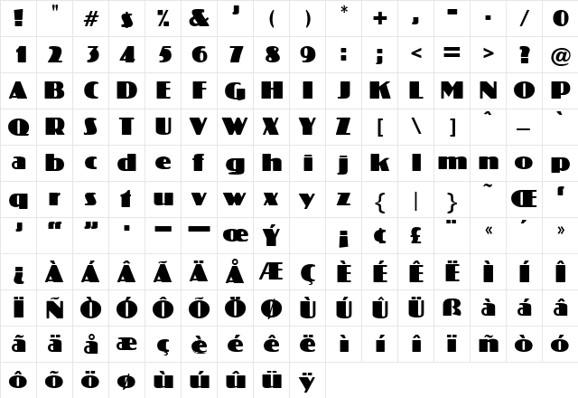 Dimension Regular  glyph index