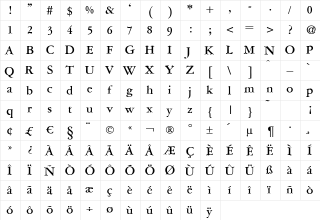 A771-Roman Bold  glyph index