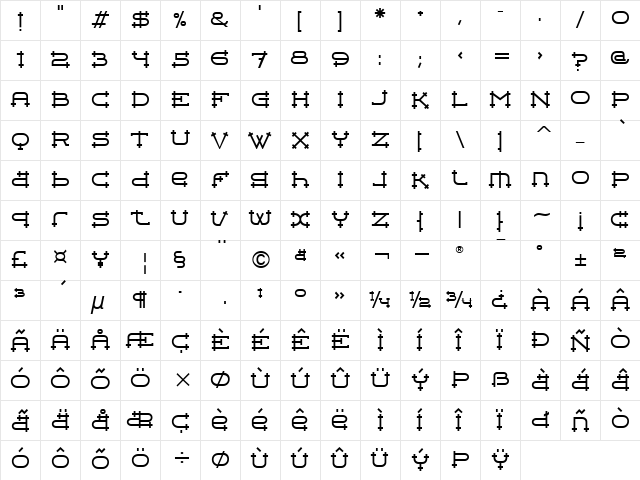 BelterITC TT Regular  glyph index