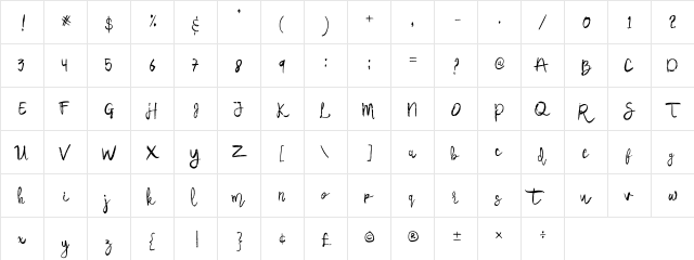 Samudera Font Regular  glyph index