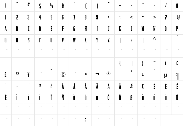 CommanderBold Regular  glyph index