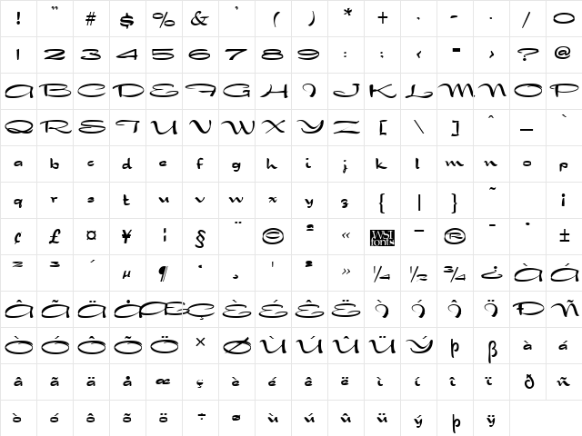 Draconian Regular  glyph index