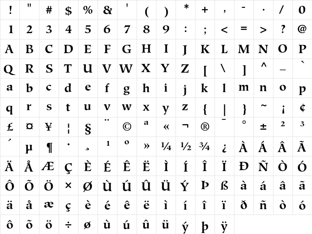 Hiroshige Bold  glyph index