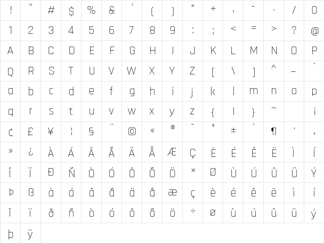 Rajdhani Light Regular  glyph index