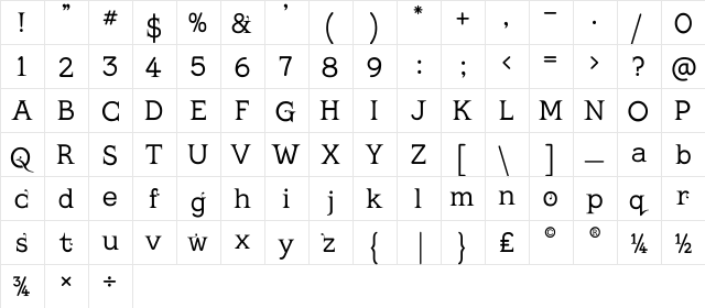 Kingthings Serifique Light Light  glyph index