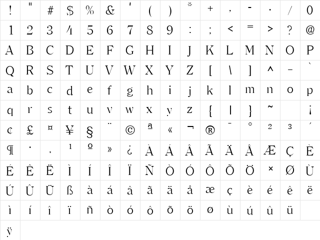 ClearfaceLH Regular  glyph index