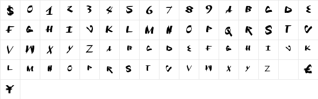 FreshTrack Regular  glyph index