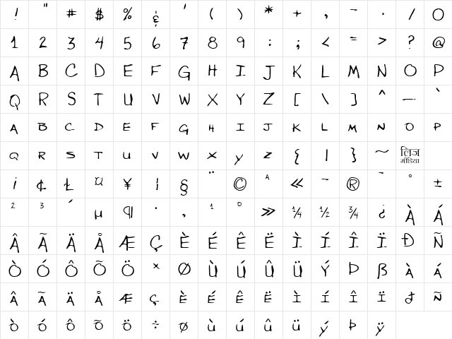 LEHN283 Regular  glyph index