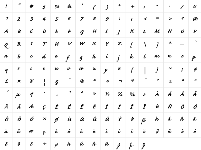 Caflisch Script Bold  glyph index