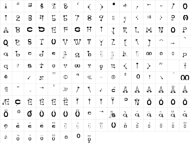 WaterCloset Regular  glyph index