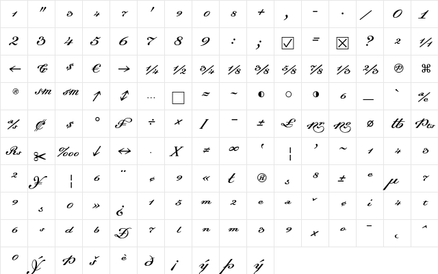 Dalliance Regular  glyph index