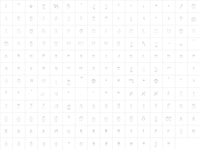 NeonOutline Regular  glyph index