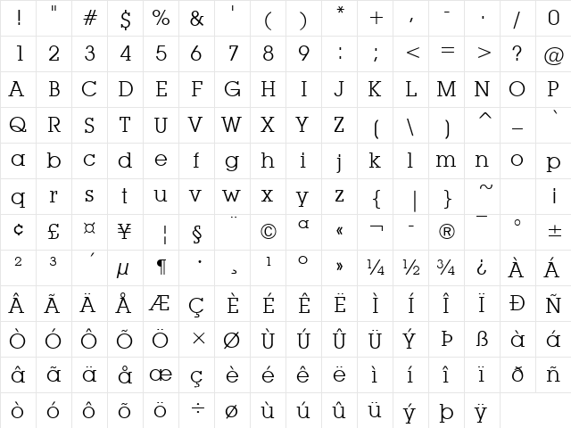 Mason Regular  glyph index