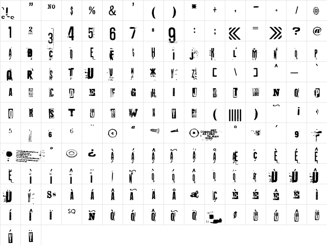Octopus Centennial  glyph index