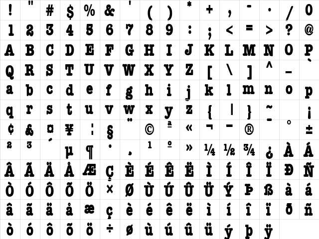 BocciText13 Bold  glyph index