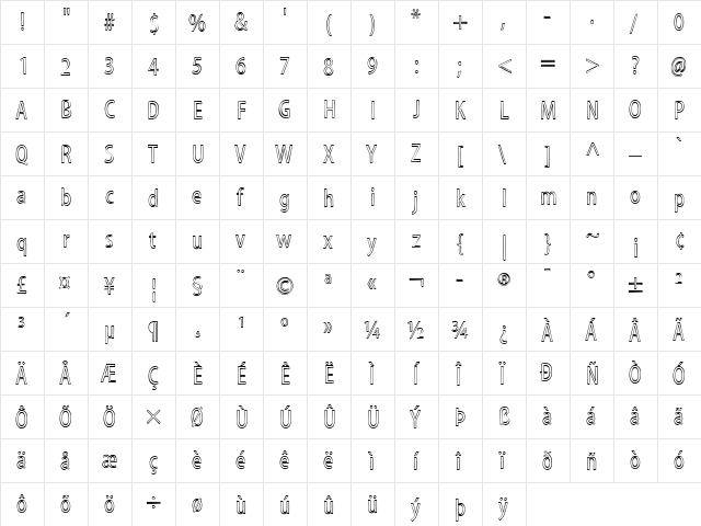 Myriad Sketch Regular  glyph index