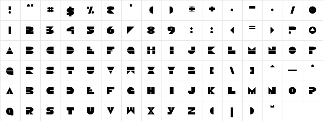 Pacmania Regular  glyph index