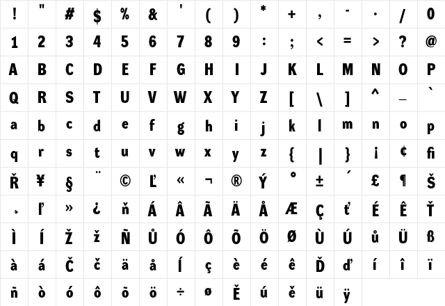 Dynamo DM Regular  glyph index