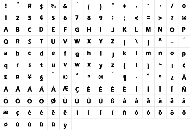 Eras-Bold Thin Regular  glyph index