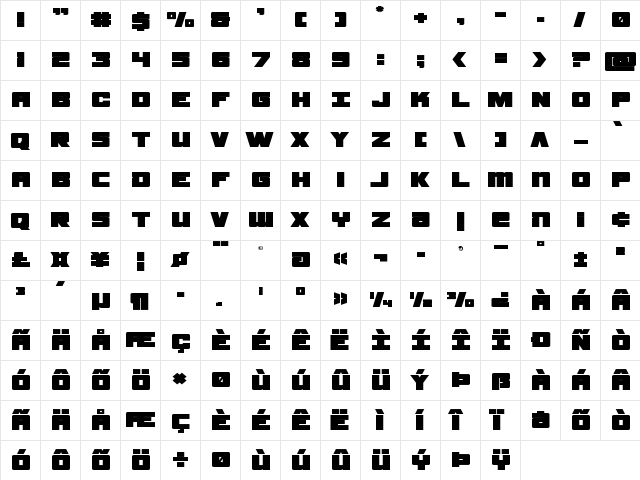 Samurai Terrapin Expanded Expanded  glyph index