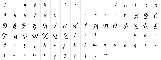 Hipsterious DEMO Regular  glyph index