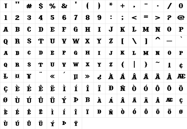 LD Bon Vivant Regular  glyph index