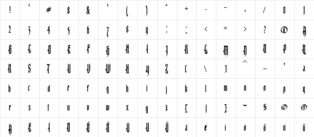 Kinizsi Frakturetta  glyph index
