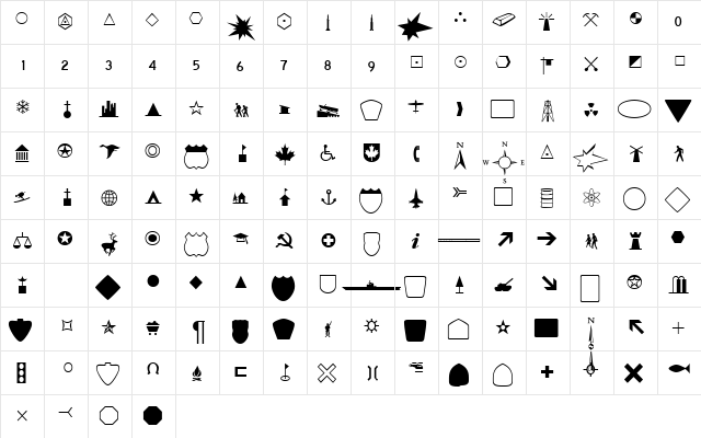 Geographical DB Regular  glyph index