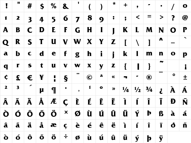 Fremont-Osf Bold  glyph index