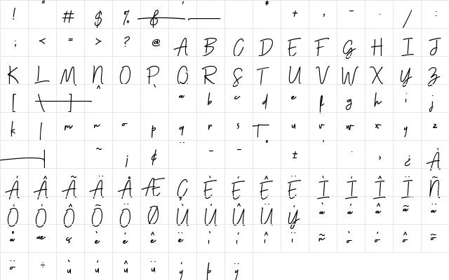 Thunderlightning Script Persona Regular  glyph index